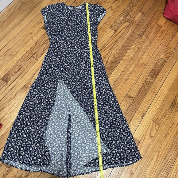 REFORMATION Gavin Navy‎ Floral Midi Dress Open Back Cap Sleeve Size 12 - Picture 12 of 12